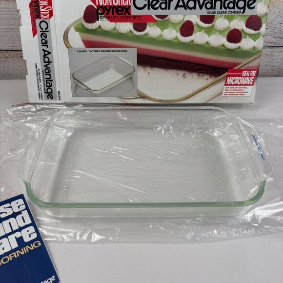 Vintage Pyrex Clear Advantage Non Stick 2 Quart 11x7 Inch Oblong Baking Dish - Picture 2 of 8